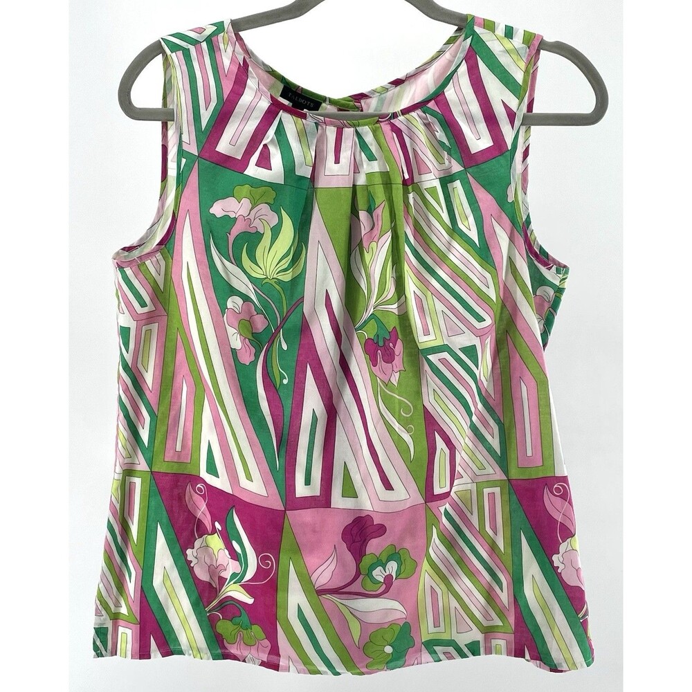 Talbots Women’s Resort Blouse Size 10 Tropical Floral Sleeveless Cotton Top